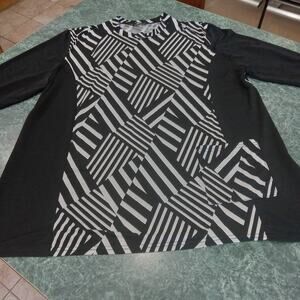 Ansel Womens Plus Size 2x One Pocket Tunic Black White Geometric Lagenlook Art